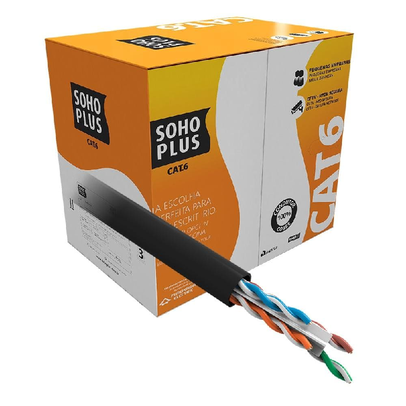 md5-E25BBD9908FD62797ACD5A2BE8794698 Cabo De Rede Furukawa Soho Plus Utp Cat6E 4 P X 24 Awg Cmx 300Mts Preto - Imagem 1