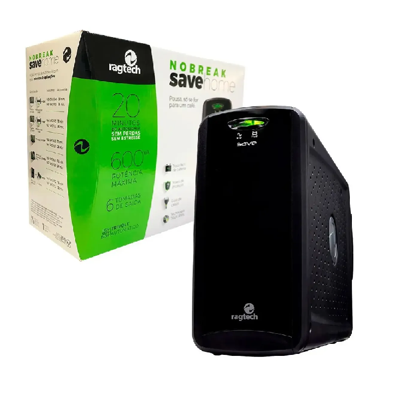 md5-C376EE06AB96BB9931741393B4FA629B Nobreak Ragtech 600Va Save Home Std-Ti Black 60Hz Bat Selada. - Imagem 1