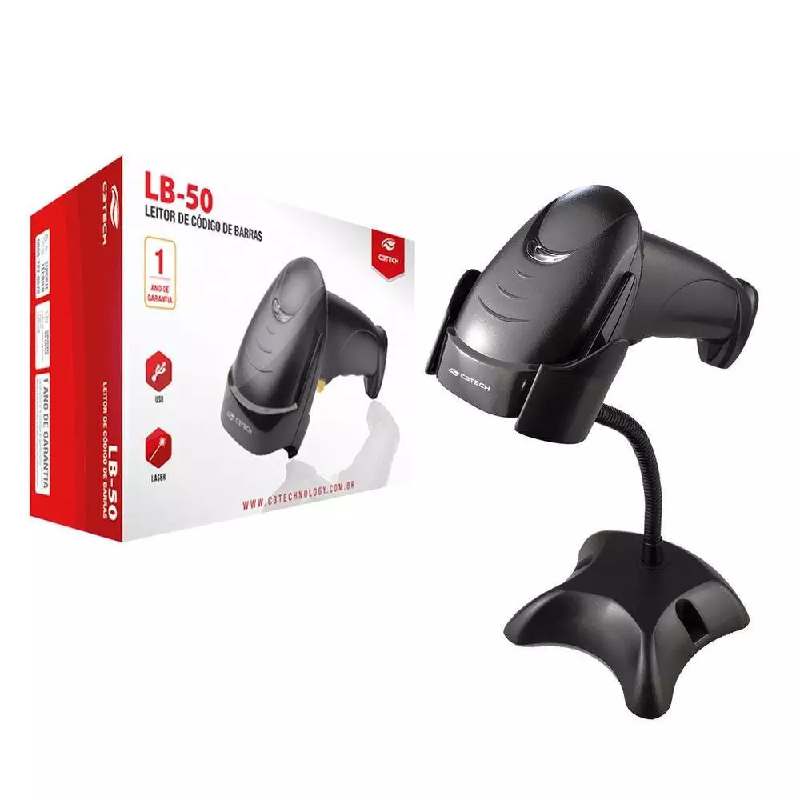 md5-7B73AA3B4A6B12D1AB0E4C7EC8D05692 Leitores C3Tech Cod Barras 1D Usb C/ Pedestal Lb-50Bk - Imagem 1